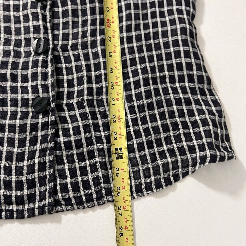 Flax Button Front Shirt Women’s M Linen‎ Plaid Black White Lagenlook - Picture 5 of 7